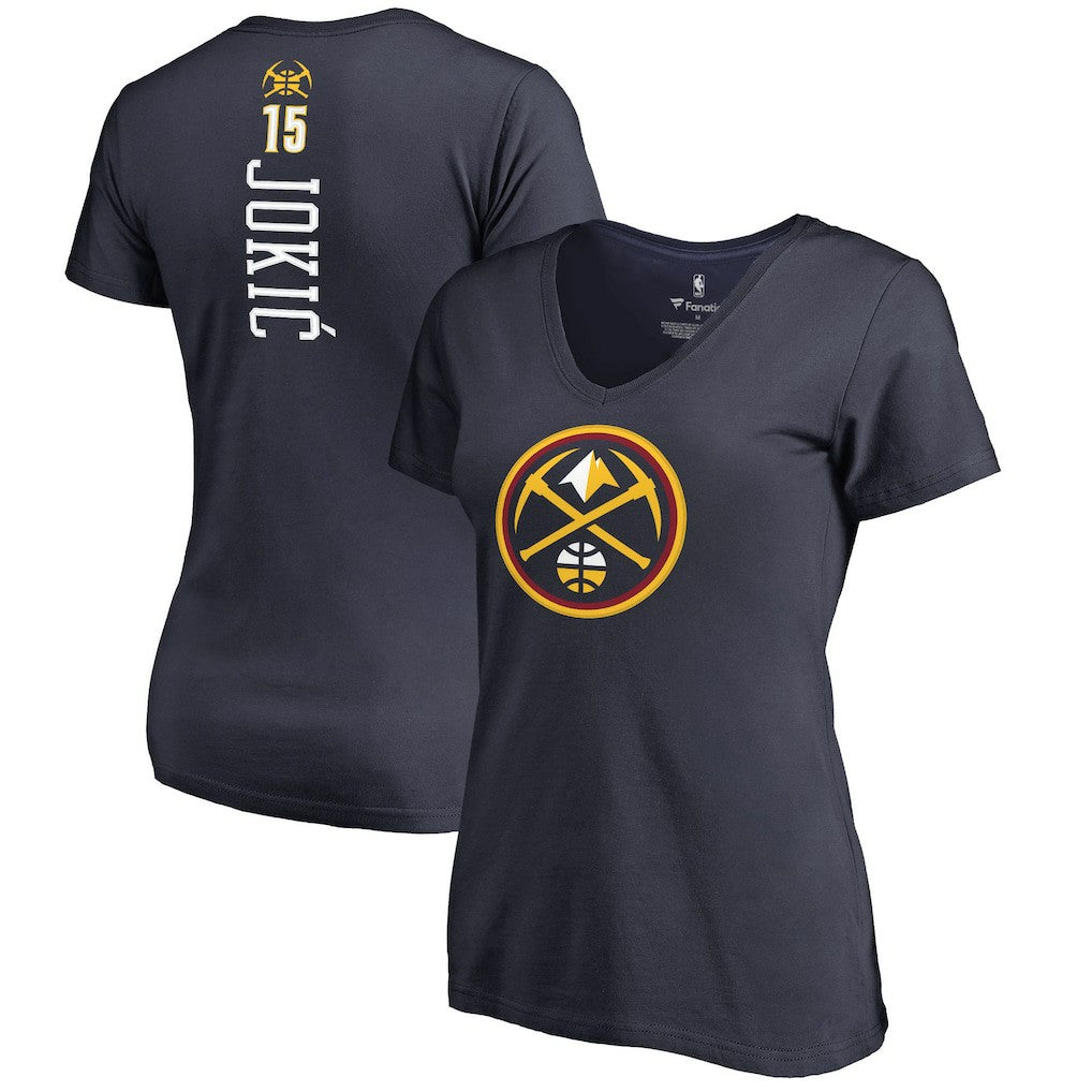 NBA - Nikola Jokic Denver Nuggets Women's Team Backer Name & Number V-Neck T-Shirt - Navy