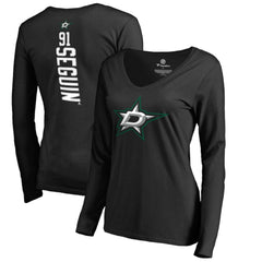 Tyler Seguin Dallas Stars - Women's Backer Name & Number Slim Fit Long Sleeve V-Neck T-Shirt Black