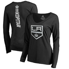 Anze Kopitar Los Angeles Kings - Women's Backer Name & Number Slim Fit Long Sleeve V-Neck T-Shirt Black