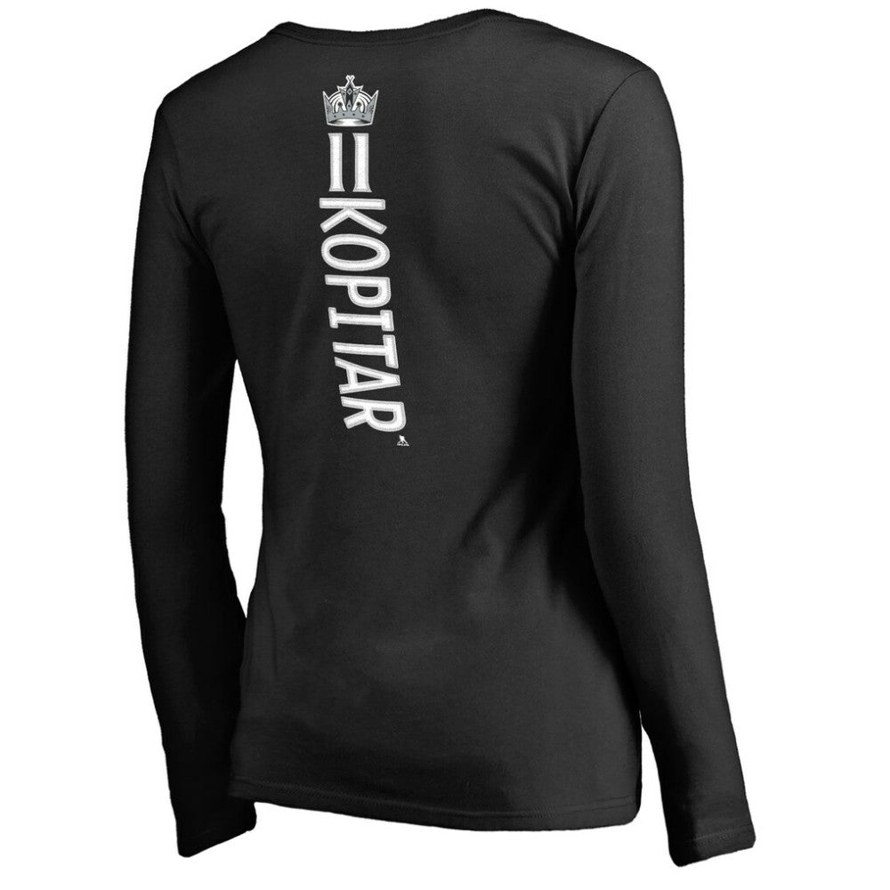 Anze Kopitar Los Angeles Kings - Women's Backer Name & Number Slim Fit Long Sleeve V-Neck T-Shirt Black