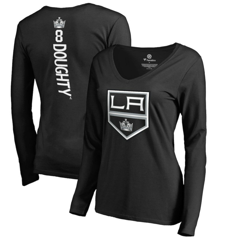 Drew Doughty Los Angeles Kings - Women's Backer Name & Number Slim Fit Long Sleeve V-Neck T-Shirt Black
