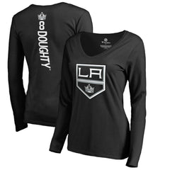 Drew Doughty Los Angeles Kings - Women's Backer Name & Number Slim Fit Long Sleeve V-Neck T-Shirt Black