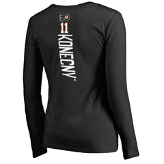 Travis Konecny Philadelphia Flyers - Women's Backer Name & Number Slim Fit Long Sleeve V-Neck T-Shirt Black