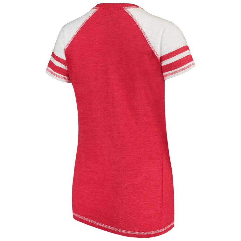 Washington Nationals Soft as a Grape Women's Color Block V-Neck T-Shirt On Sale