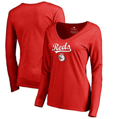 Cincinnati Reds Women's Team Lockup Slim Fit Long Sleeve V-Neck T-Shirt Online