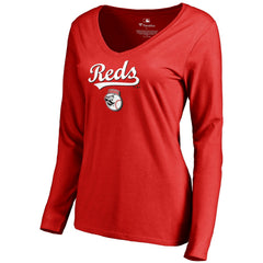 Cincinnati Reds Women's Team Lockup Slim Fit Long Sleeve V-Neck T-Shirt Online
