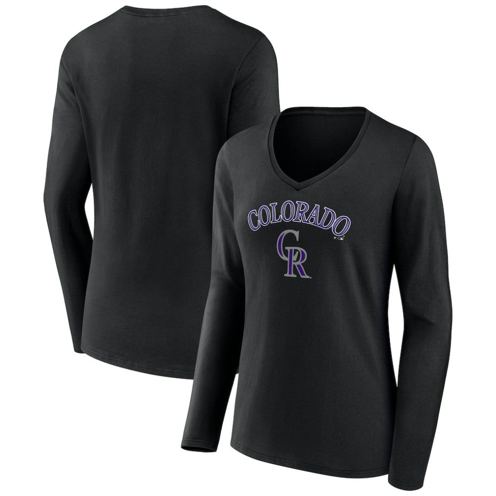 Colorado Rockies Women's Team Lockup Slim Fit Long Sleeve V-Neck T-Shirt Lifestyle