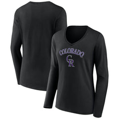 Colorado Rockies Women's Team Lockup Slim Fit Long Sleeve V-Neck T-Shirt Lifestyle