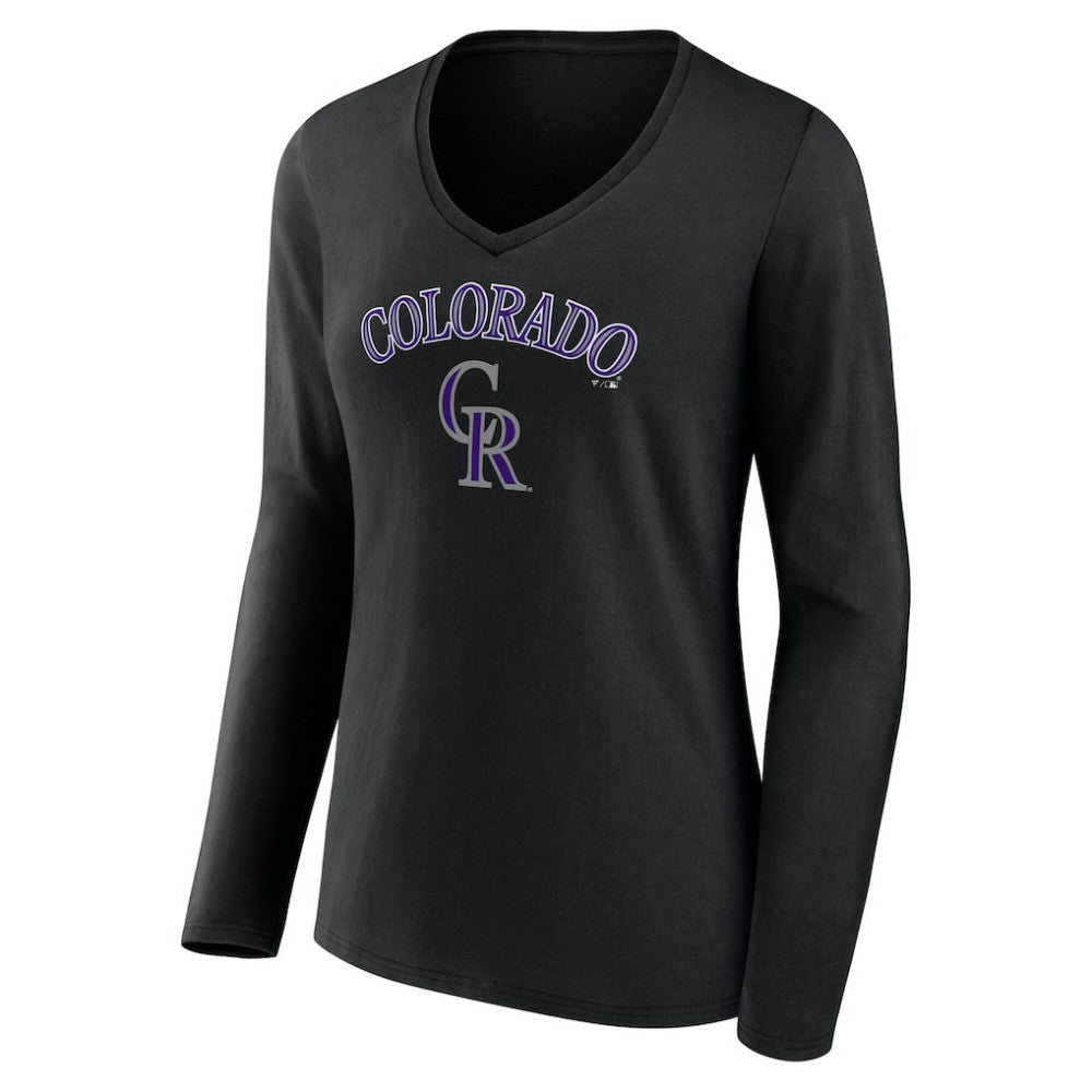 Colorado Rockies Women's Team Lockup Slim Fit Long Sleeve V-Neck T-Shirt Lifestyle