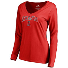 Los Angeles Angels Women's Team Lockup Slim Fit Long Sleeve V-Neck T-Shirt Lifestyle