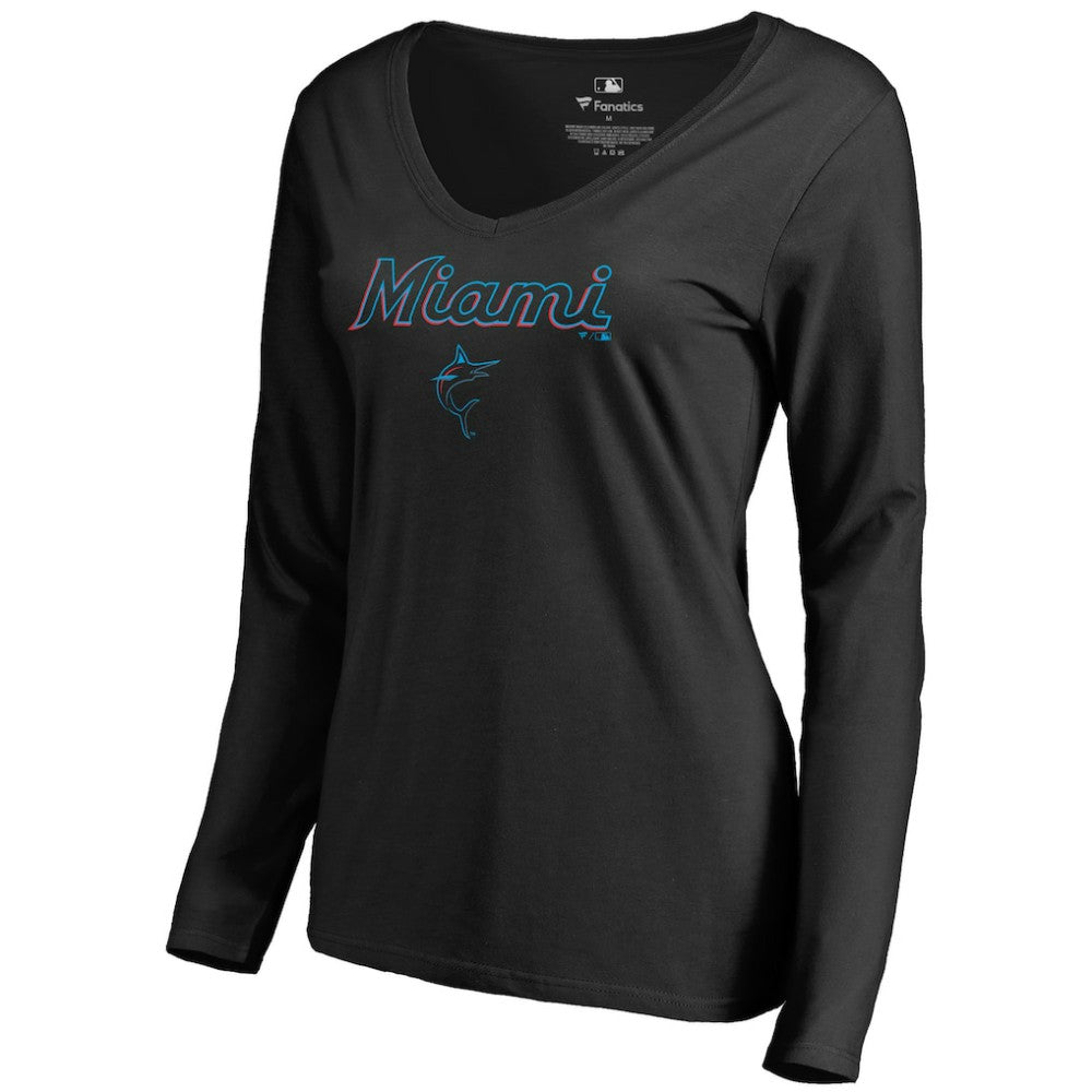 Miami Marlins Women's Team Lockup Slim Fit Long Sleeve V-Neck T-Shirt Near Me