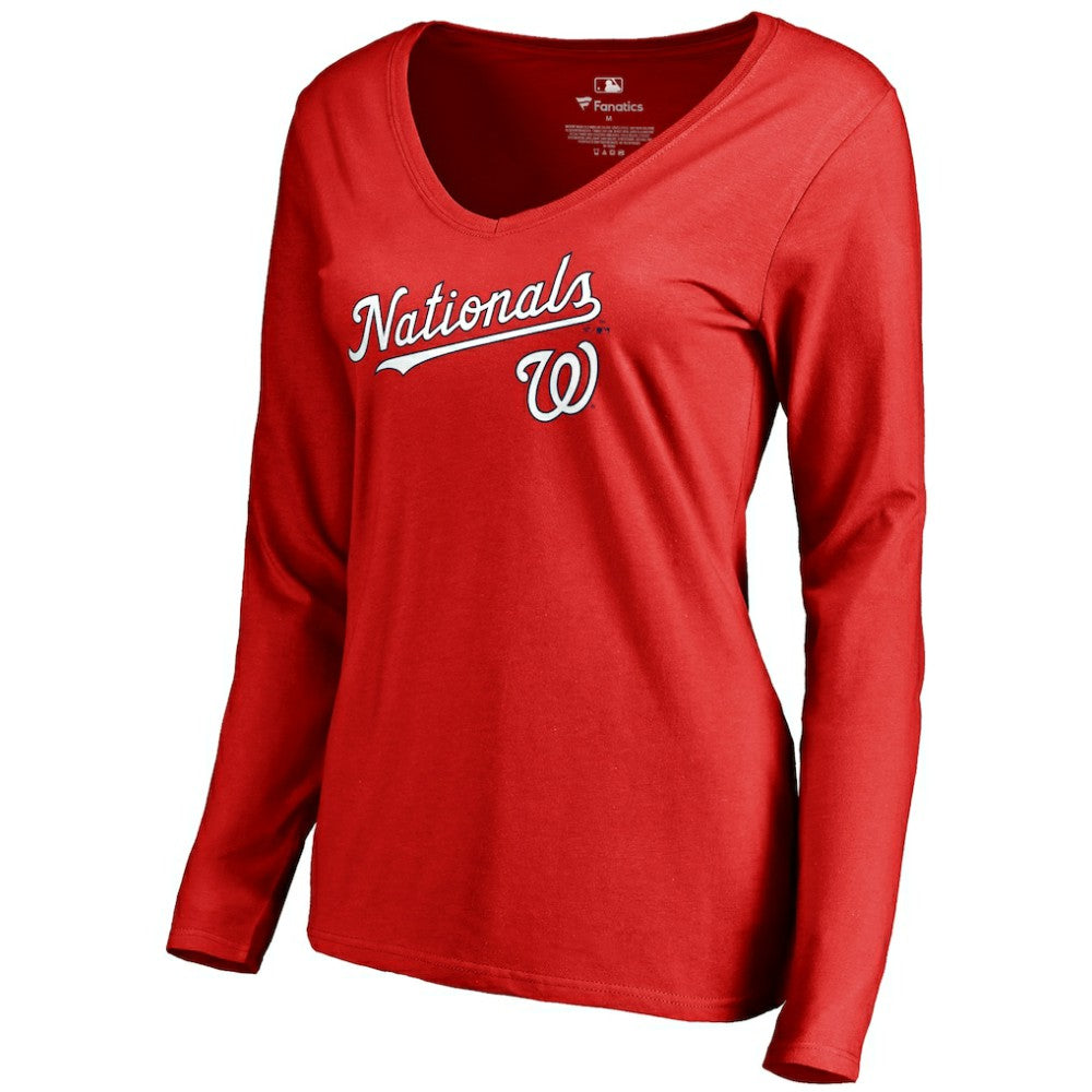Washington Nationals Women's Team Lockup Slim Fit Long Sleeve V-Neck T-Shirt Online