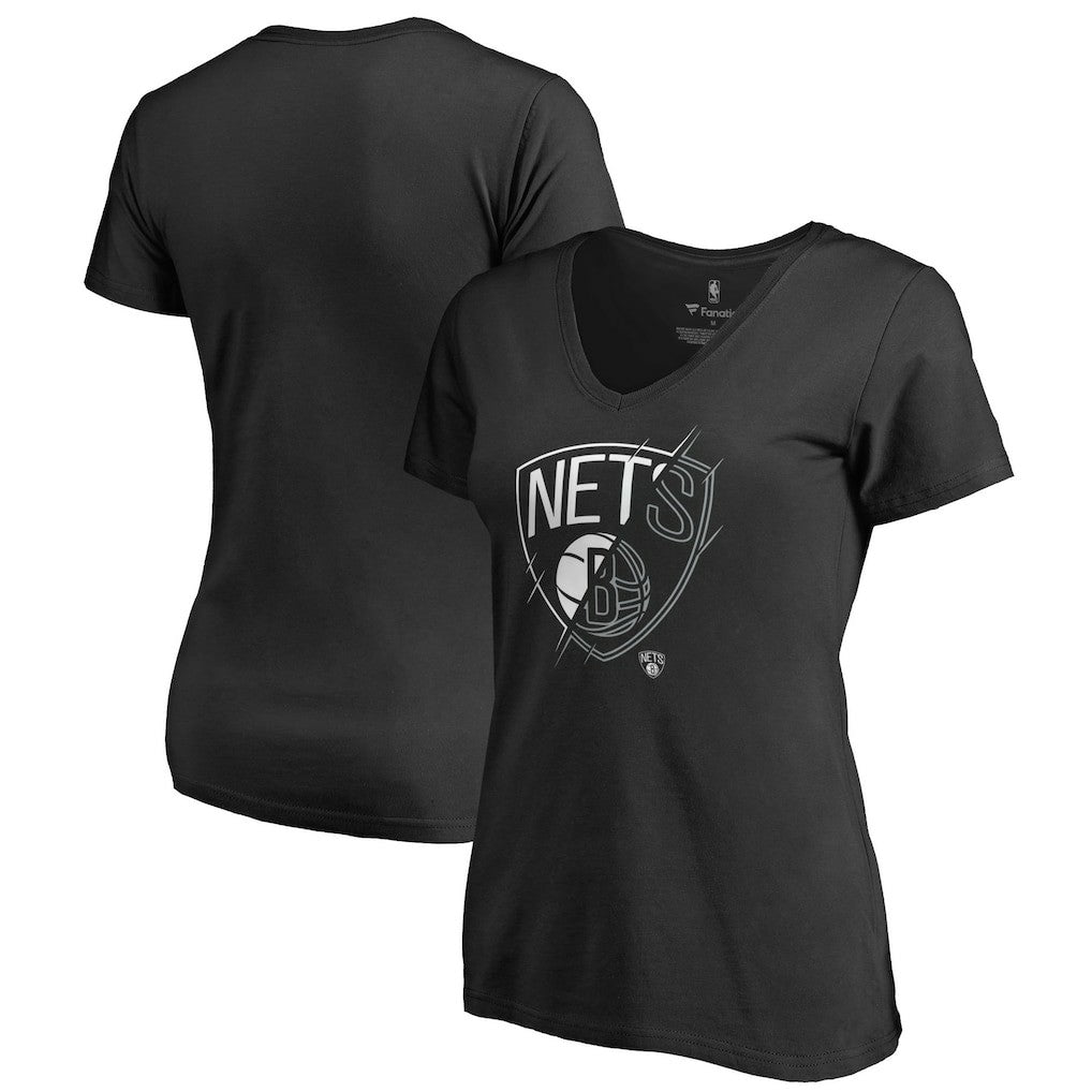 NBA - Brooklyn Nets Women's X-Ray Slim Fit V-Neck T-Shirt - Black
