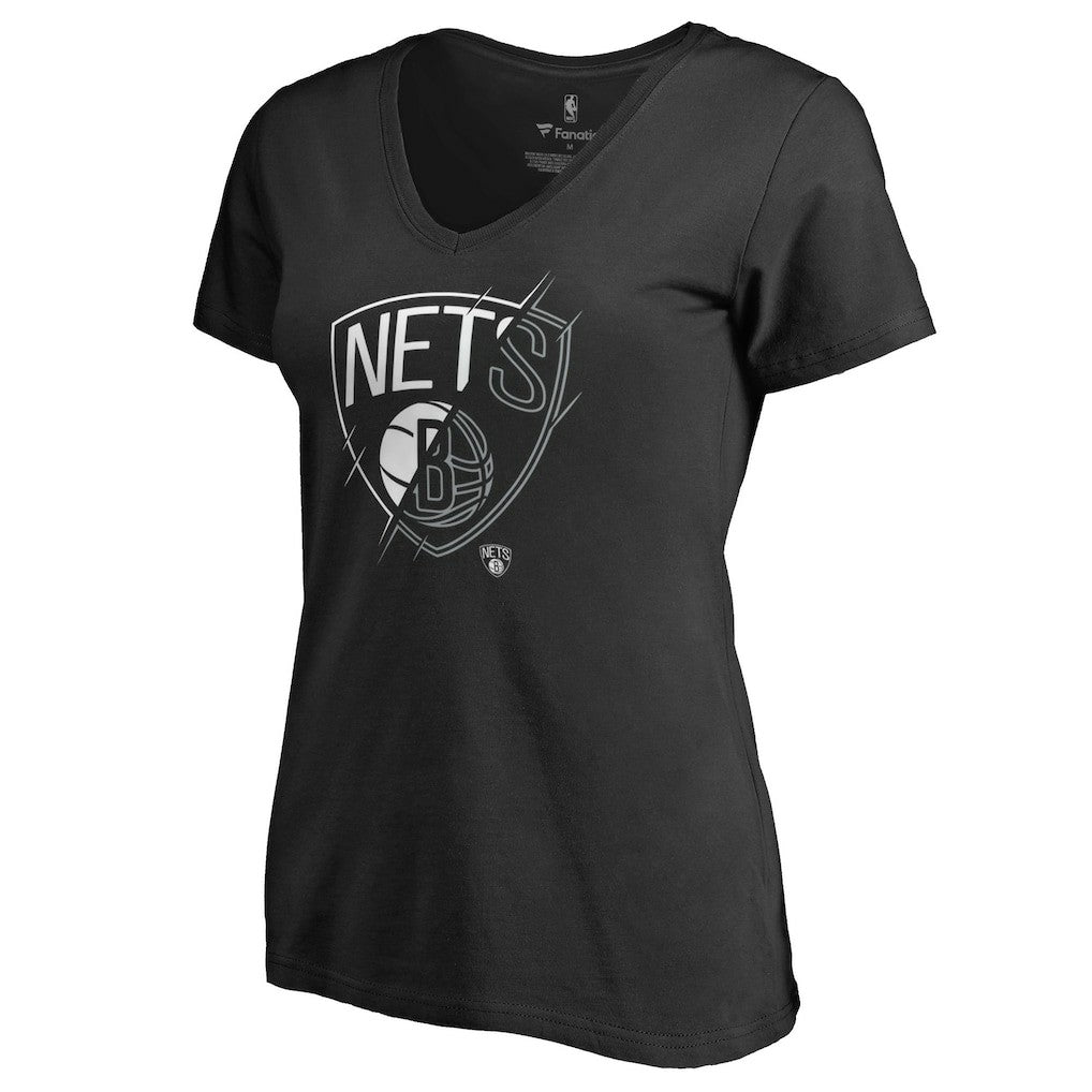 NBA - Brooklyn Nets Women's X-Ray Slim Fit V-Neck T-Shirt - Black