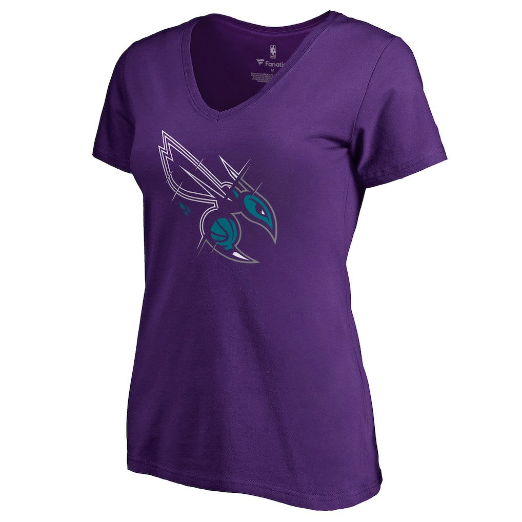 NBA - Charlotte Hornets Women's X-Ray Slim Fit V-Neck T-Shirt - Purple