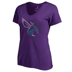 NBA - Charlotte Hornets Women's X-Ray Slim Fit V-Neck T-Shirt - Purple