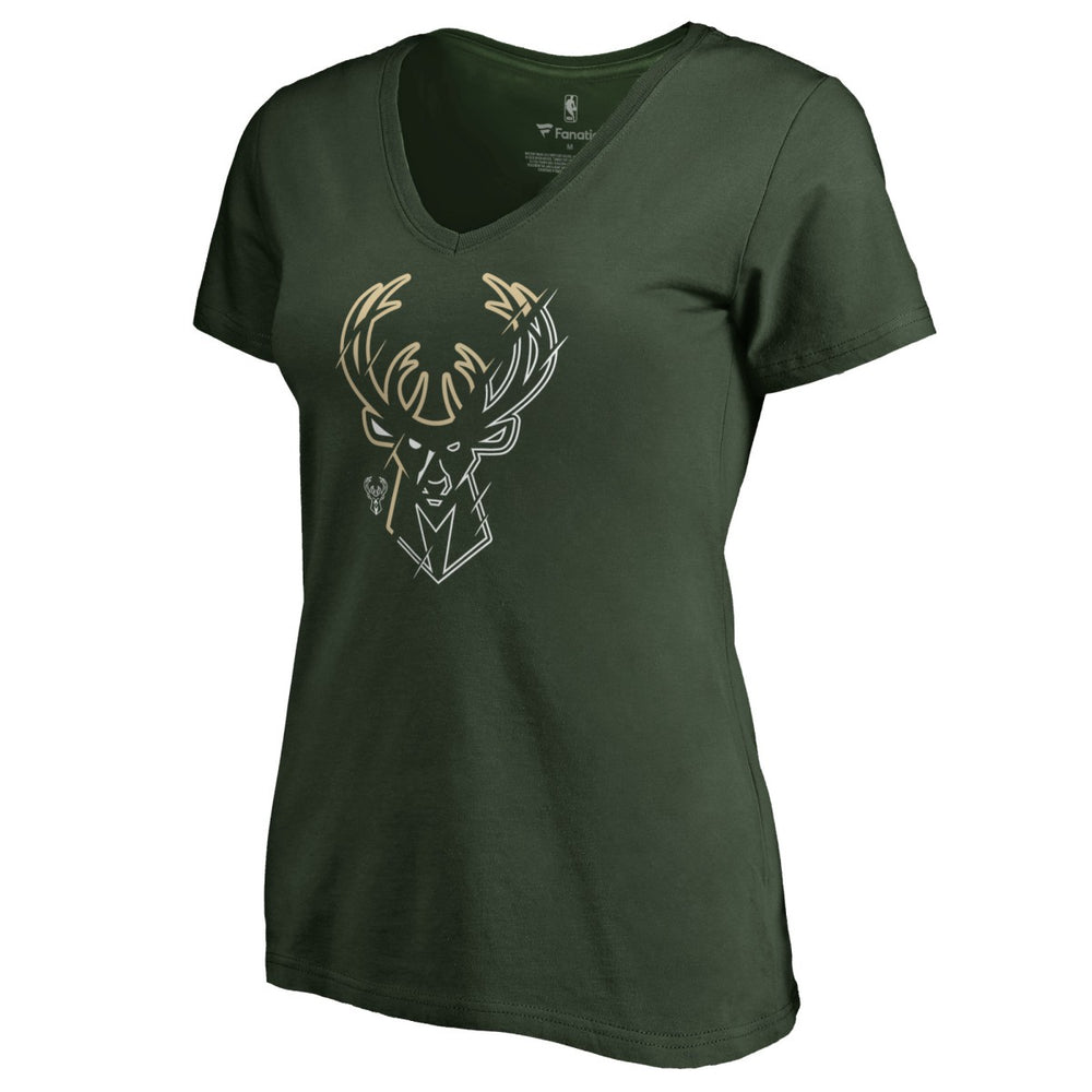 NBA - Milwaukee Bucks Women's X-Ray Slim Fit V-Neck T-Shirt - Green