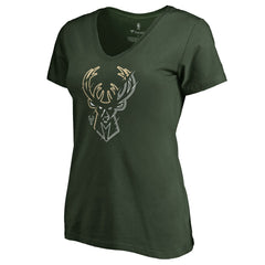NBA - Milwaukee Bucks Women's X-Ray Slim Fit V-Neck T-Shirt - Green