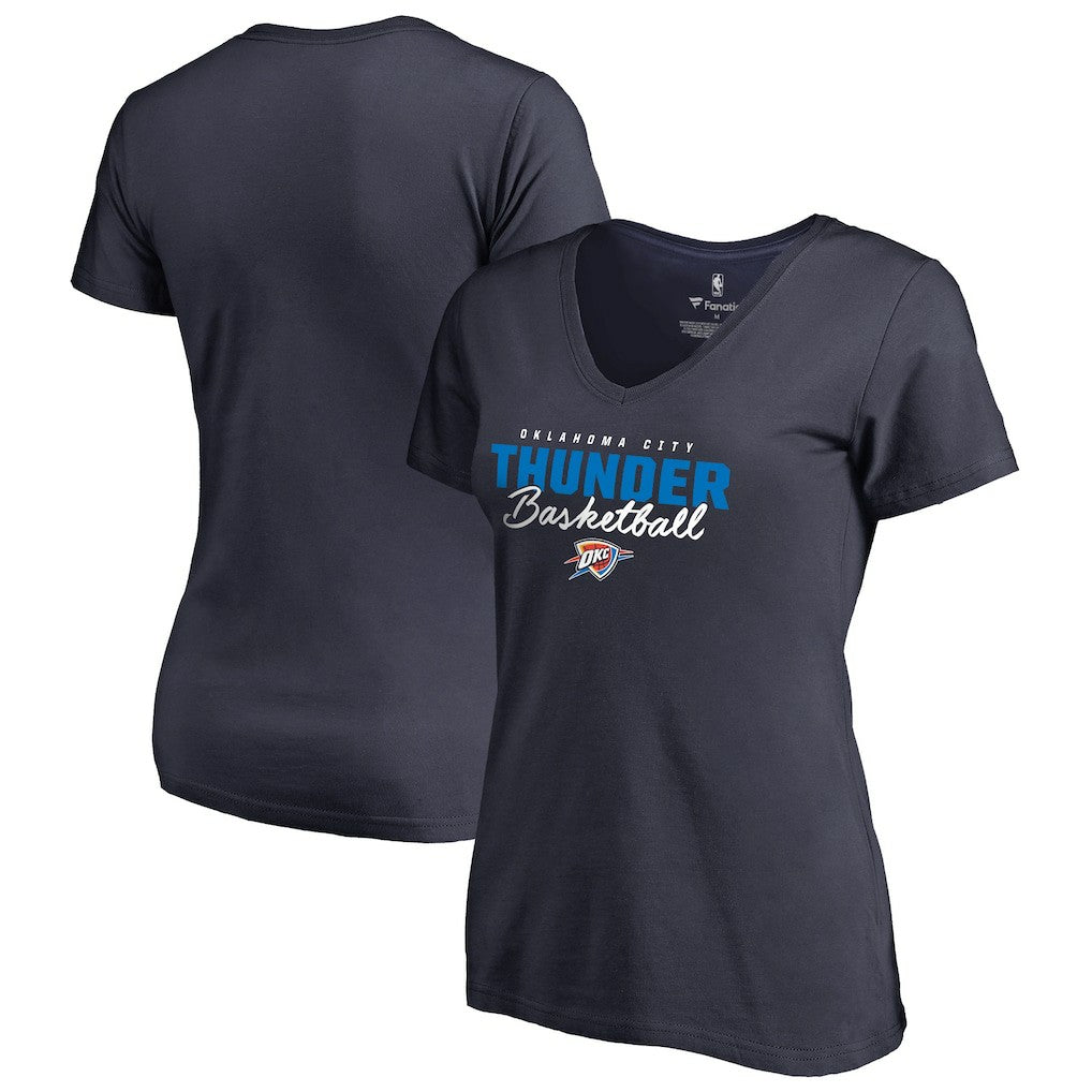 NBA - Oklahoma City Thunder Women's Script Assist V-Neck T-Shirt - Navy