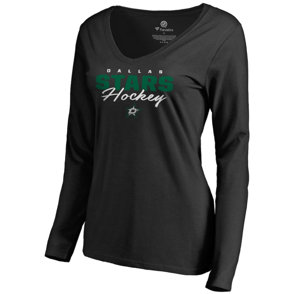 Dallas Stars - Women's Iconic Collection Script Assist Long Sleeve V-Neck T-Shirt Black