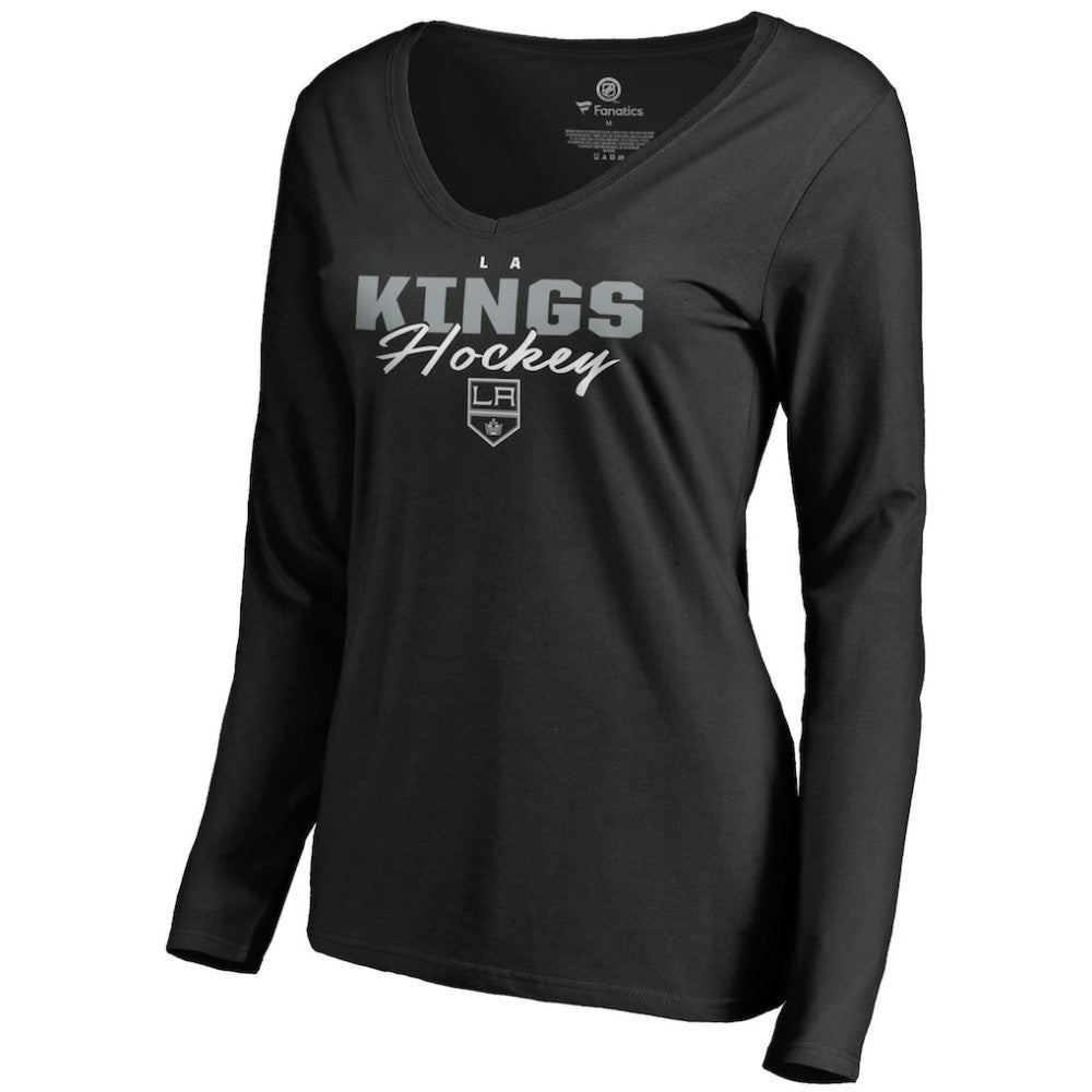 Los Angeles Kings - Women's Iconic Collection Script Assist Long Sleeve V-Neck T-Shirt Black