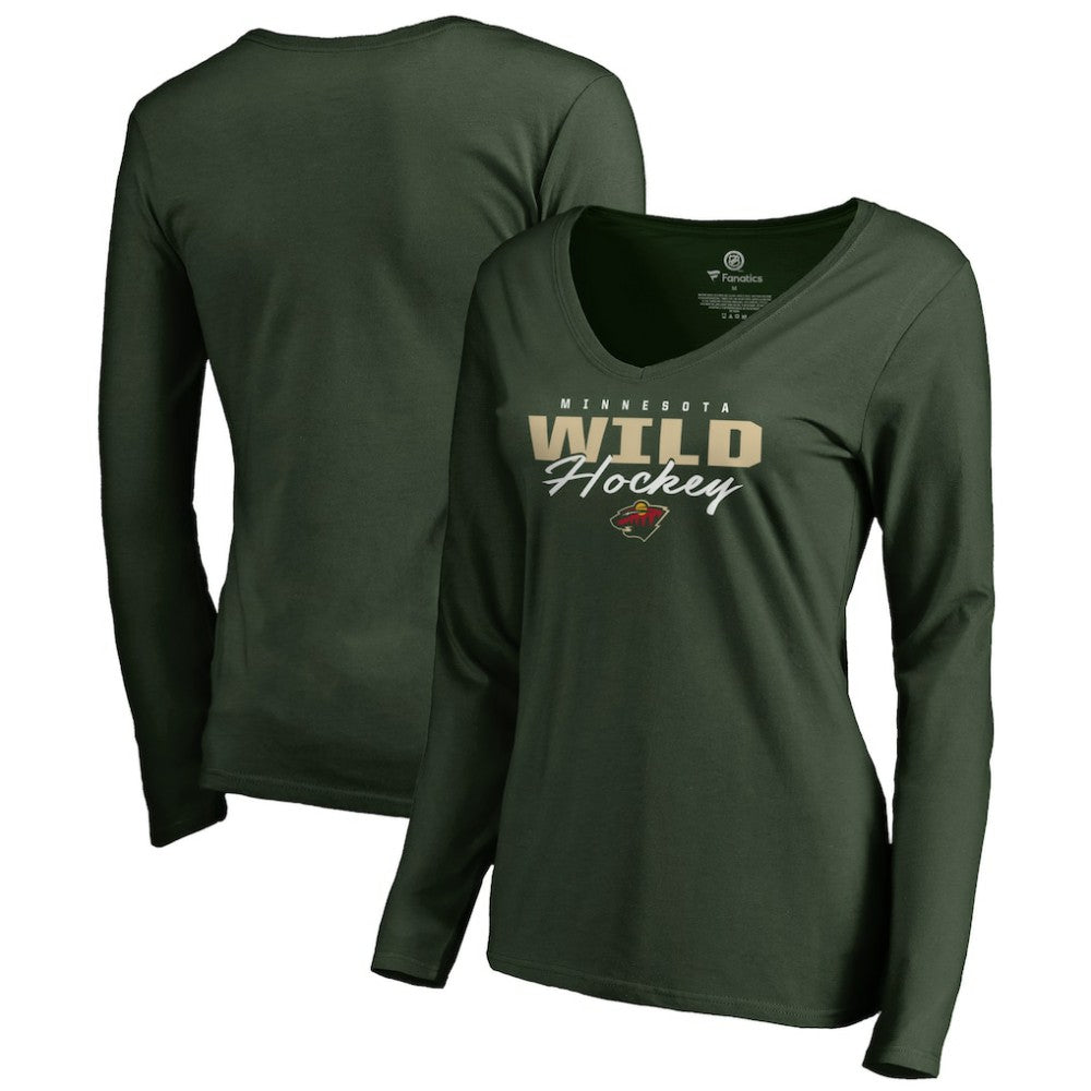 Minnesota Wild - Women's Iconic Collection Script Assist Long Sleeve V-Neck T-Shirt Green