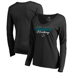 San Jose Sharks - Women's Iconic Collection Script Assist Long Sleeve V-Neck T-Shirt Black