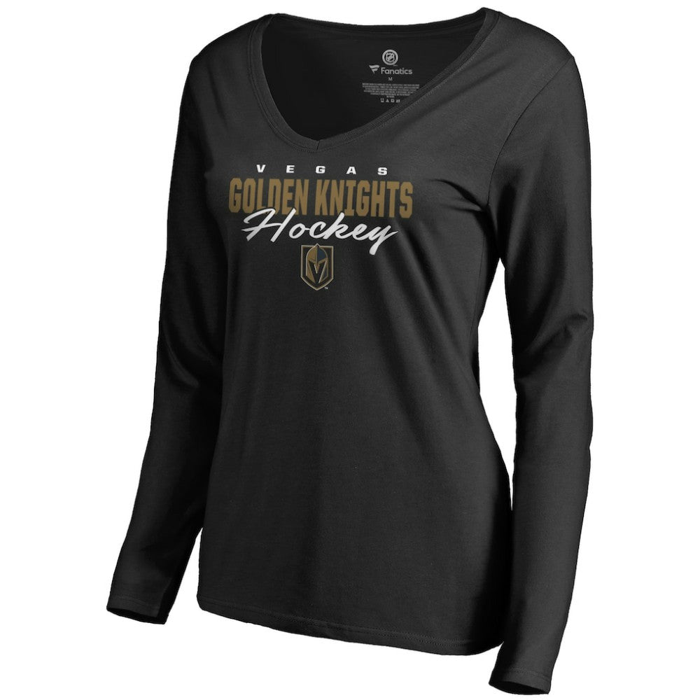 Vegas Golden Knights Women's Iconic Collection Script Assist Long Sleeve V-Neck T-Shirt Black