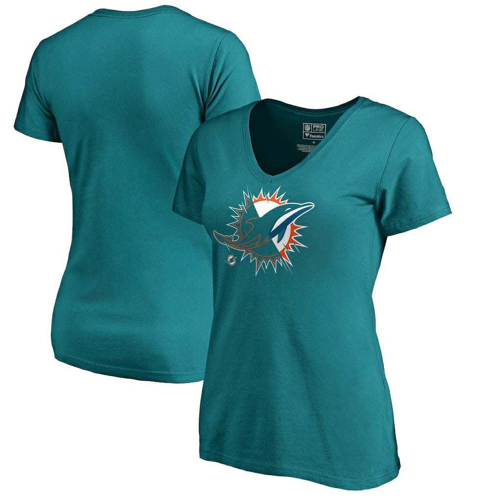 Miami Dolphins Women's X-Ray Slim Fit V-Neck T-Shirt Aqua - NFL