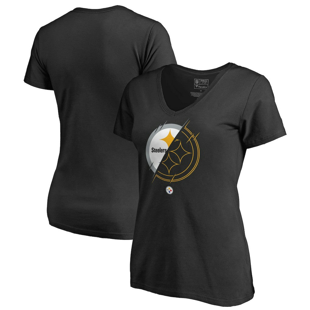 Pittsburgh Steelers Women's X-Ray Slim Fit V-Neck T-Shirt Black - NFL