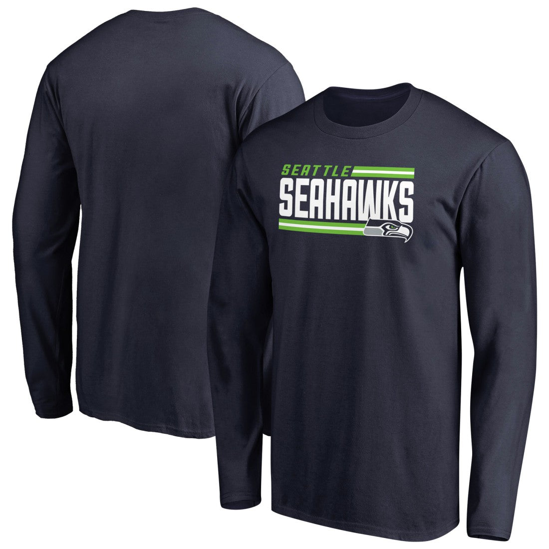 Seattle Seahawks Iconic Collection On Side Stripe Long Sleeve T-Shirt College Navy - NFL