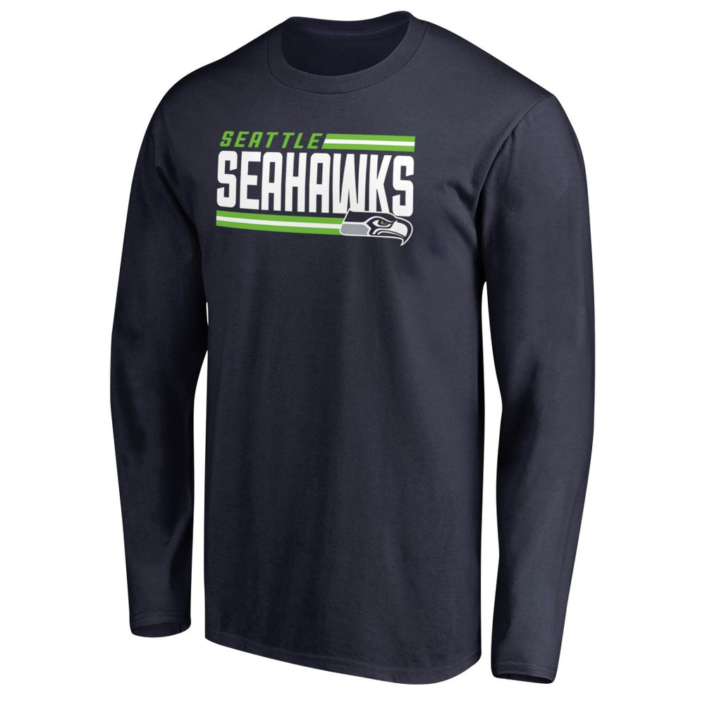 Seattle Seahawks Iconic Collection On Side Stripe Long Sleeve T-Shirt College Navy - NFL