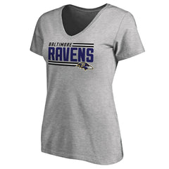 Baltimore Ravens Women's Iconic Collection On Side Stripe V-Neck T-Shirt Ash - NFL