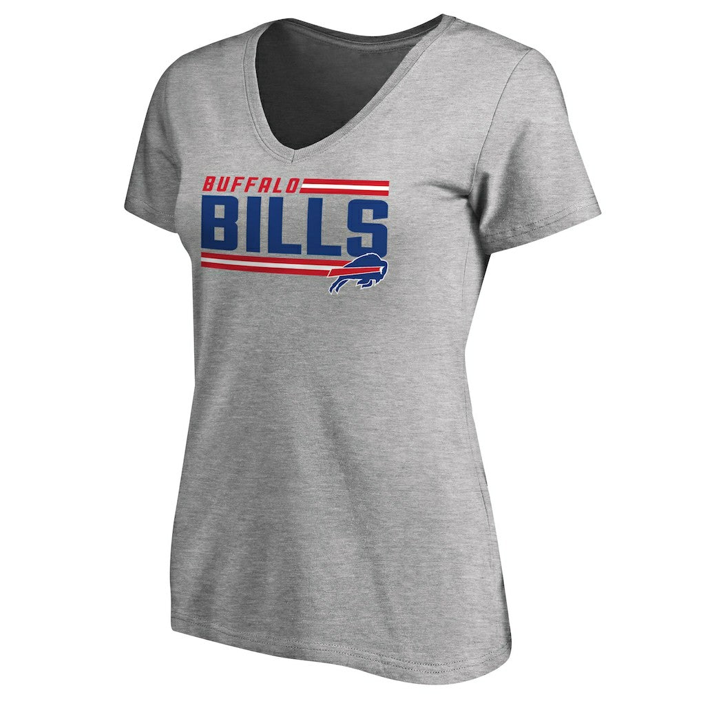 Buffalo Bills Women's Iconic Collection On Side Stripe V-Neck T-Shirt Ash - NFL