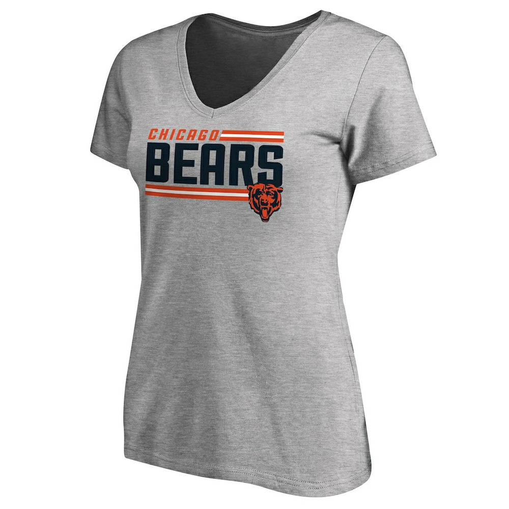 Chicago Bears Women's Iconic Collection On Side Stripe V-Neck T-Shirt Heather Gray - NFL