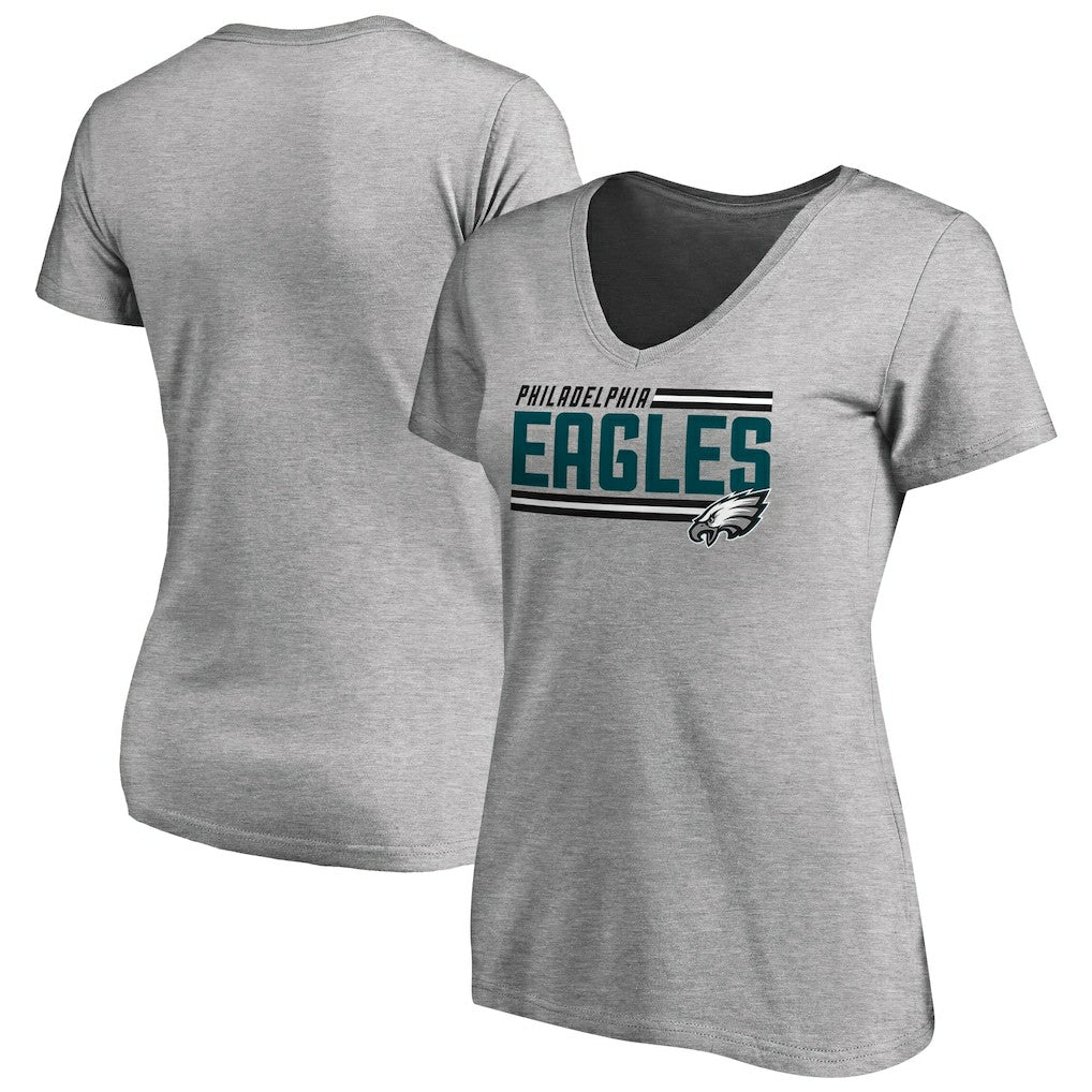 Philadelphia Eagles Women's Iconic Collection On Side Stripe V-Neck T-Shirt Ash - NFL