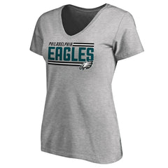 Philadelphia Eagles Women's Iconic Collection On Side Stripe V-Neck T-Shirt Ash - NFL