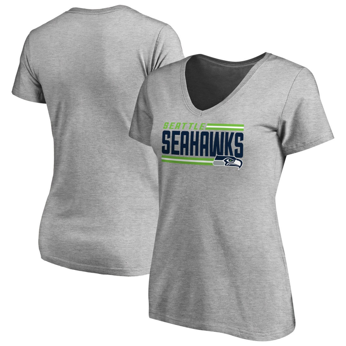 Seattle Seahawks Women's Iconic Collection On Side Stripe V-Neck T-Shirt Heather Gray - NFL