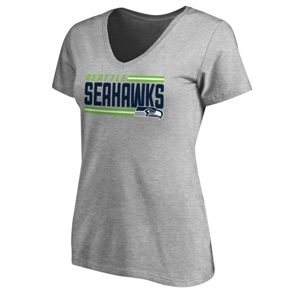 Seattle Seahawks Women's Iconic Collection On Side Stripe V-Neck T-Shirt Heather Gray - NFL