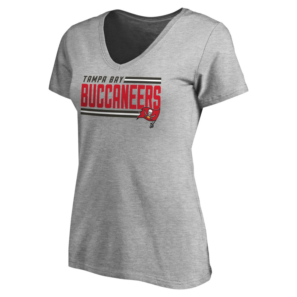 Tampa Bay Buccaneers Women's Iconic Collection On Side Stripe V-Neck T-Shirt Heather Gray - NFL