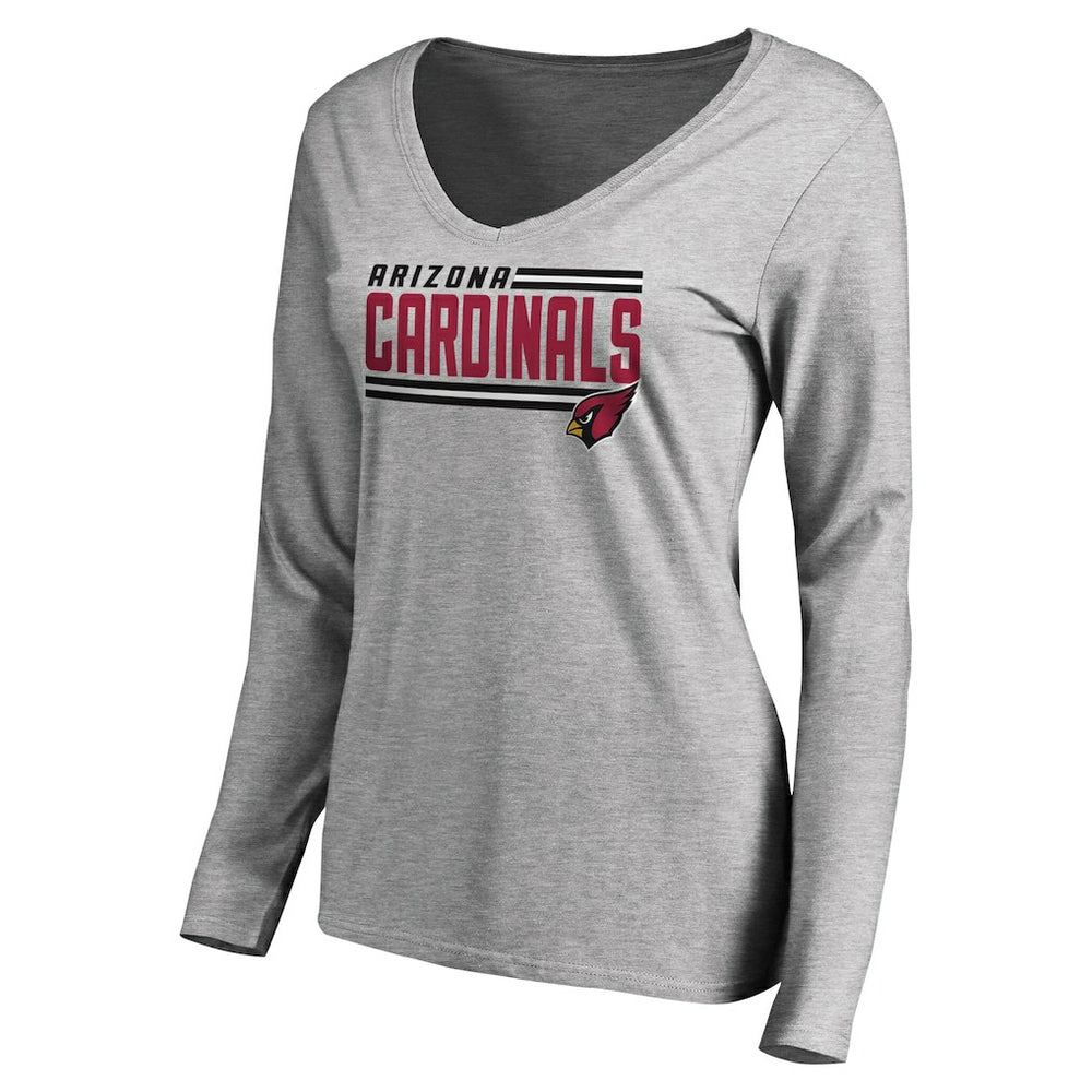 Arizona Cardinals Women's Iconic Collection On Side Stripe Long Sleeve V-Neck T-Shirt Ash - NFL