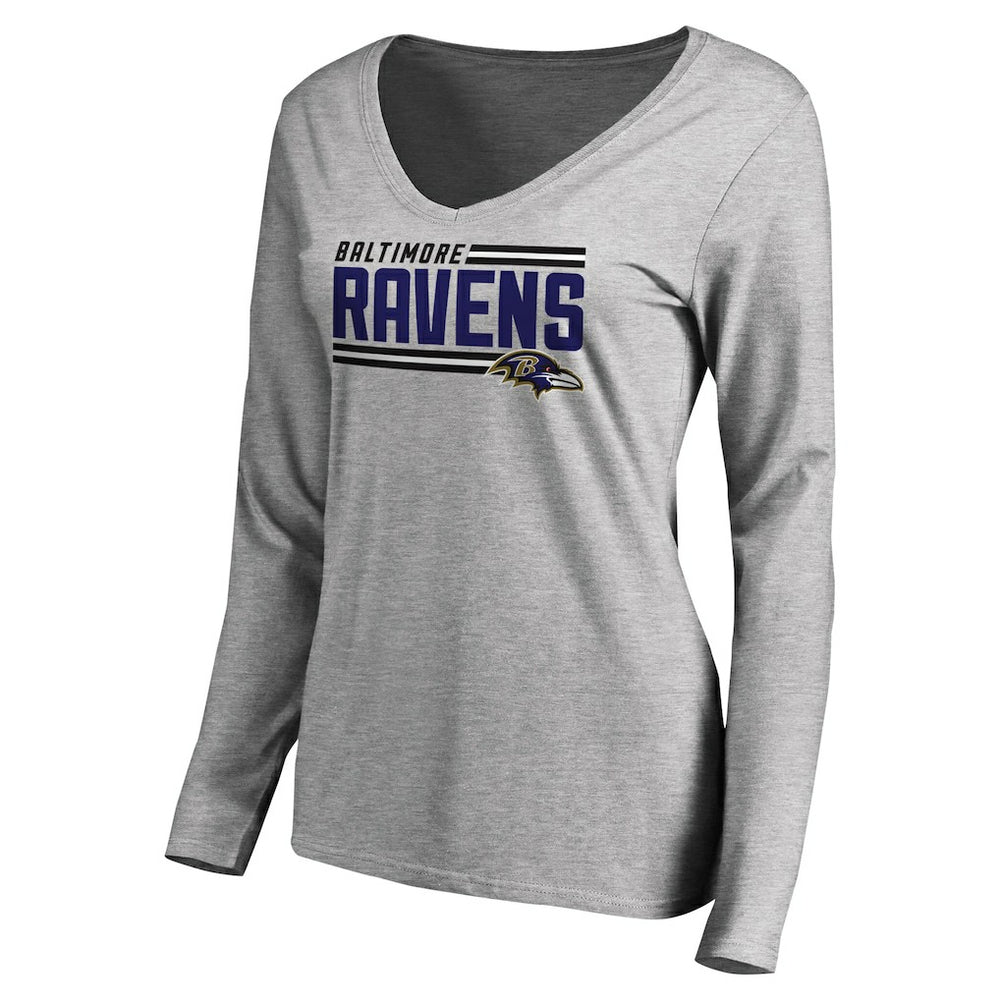 Baltimore Ravens Women's Iconic Collection On Side Stripe Long Sleeve V-Neck T-Shirt Ash - NFL