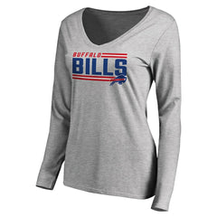 Buffalo Bills Women's Iconic Collection On Side Stripe Long Sleeve V-Neck T-Shirt Ash - NFL