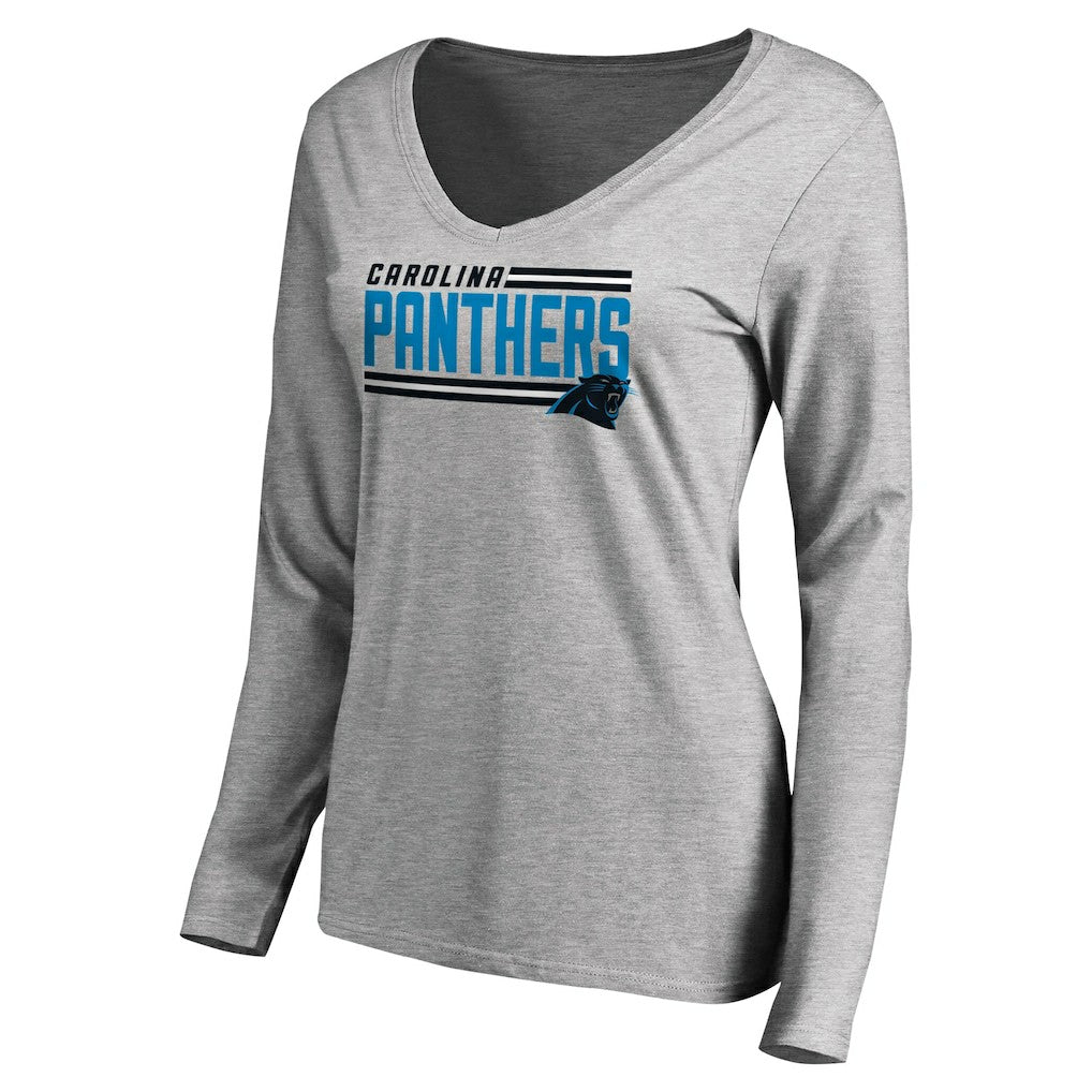 Carolina Panthers Women's Iconic Collection On Side Stripe Long Sleeve V-Neck T-Shirt Ash - NFL