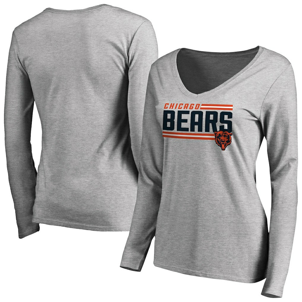 Chicago Bears Women's Iconic Collection On Side Stripe Long Sleeve V-Neck T-Shirt Ash - NFL