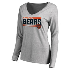 Chicago Bears Women's Iconic Collection On Side Stripe Long Sleeve V-Neck T-Shirt Ash - NFL