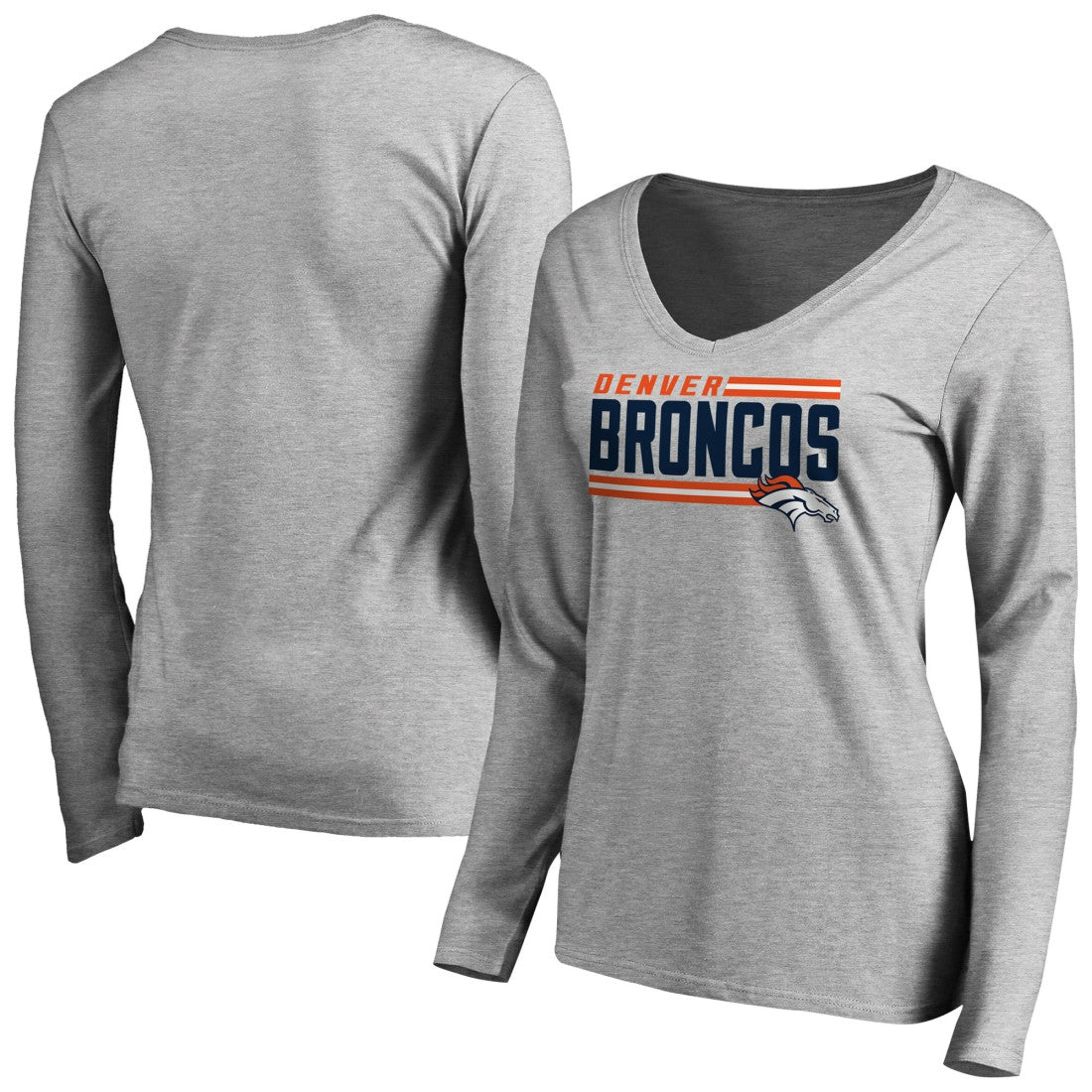 Denver Broncos Women's Iconic Collection On Side Stripe Long Sleeve V-Neck T-Shirt Ash - NFL