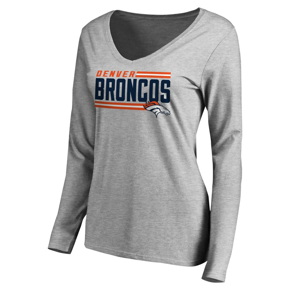 Denver Broncos Women's Iconic Collection On Side Stripe Long Sleeve V-Neck T-Shirt Ash - NFL