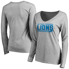 Detroit Lions Women's Iconic Collection On Side Stripe Long Sleeve V-Neck T-Shirt Ash - NFL