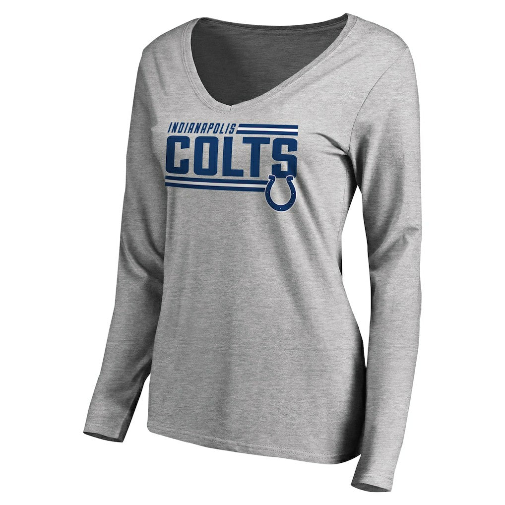 Indianapolis Colts Women's Iconic Collection On Side Stripe Long Sleeve V-Neck T-Shirt Ash - NFL